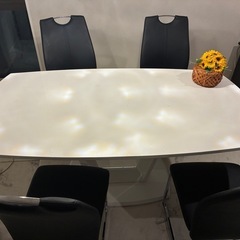【格安】4人掛け ダイニングテーブルセット／ホワイト