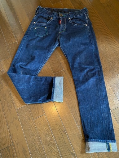レア廃番EDWINデニムジーンズパンツセルビッチBLUETRIPインディゴルーズスリムストレート本牛革レザーパッチ極太ステッチ