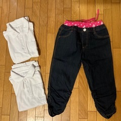 女児クロップドジーンズと無地ポロシャツ（長袖半袖）