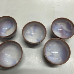 ⭐︎値下げ⭐︎A2505-556 萩焼窯元 萩陶苑 汲出５客牡丹 紫 バラ売り不可 中古美品の画像