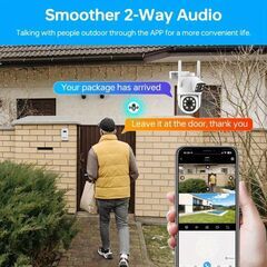 未使用デュアルレンズセキュリティカメラ4MP、IP65防水双方向音声、WiFi、SD  クラウド対応の画像