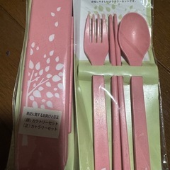 新品　カトラリーセット　ピンク　箸　スプーン　フォーク　ケースの画像