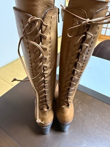 ⭐️PROGETTO  ブラウン キャメル　レザー ロングブーツ 刺繍デザイン⭐️ ⭐️PROGETTO ブラウン キャメル レザー ロングブーツ 刺繍デザイン⭐️