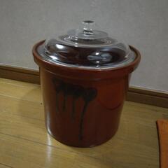かめ　漬け物容器　ガラス蓋付き