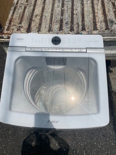 北九州市内配送無料　保証付き 値下げた 2021年製AQUA アクア Prette（プレッテ） 簡易乾燥機能付き洗濯機 8.0kg ホワイト AQW-GVX80J