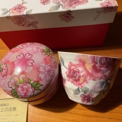 【新品未使用】セラミック藍 湯呑み&お茶缶セット　薔薇 の画像