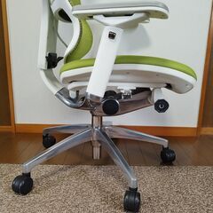 【極美品】Ergohuman Fit エルゴヒューマン フィット 3Dファブリックメッシュ グリーン ホワイトフレーム オフィスチェア ゲーミングチェア デスクチェア ヘッドレスト有の画像