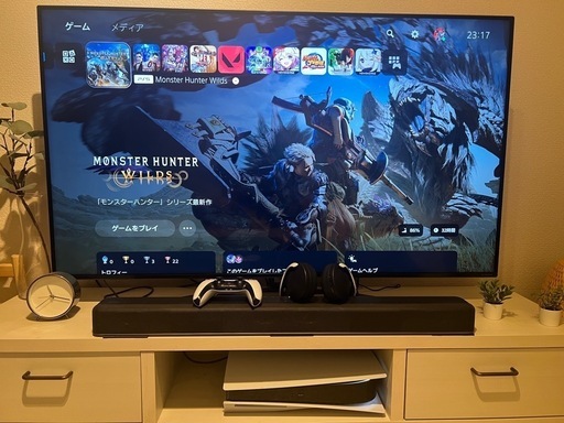 【PS5フル装備】4K120Hzテレビ＋純正ヘッドセット＋サウンドバー＋モンハン付【即ゲーミング環境】
