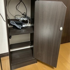 【5/27午前まで】扉付きスリム収納棚 ブラウン　FAX台　電話台　ルーター収納 の画像