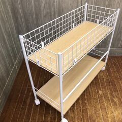 stp-3179　プランターワゴン　2段　73×30×65cm　ホワイト　キャスター付　プランターラック　メタルワゴン　メタルラック　白　オープンラック　ワイヤー　ラック　棚　収納　植木鉢　花台　鉢台の画像