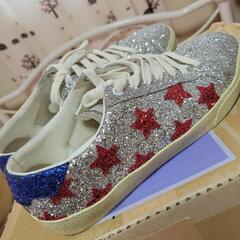 名作Saint Laurent サンローラン ラメ グリッター スニーカー DE603411 42 シルバー　27㎝の画像