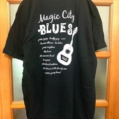 ★ 黒 ブラック フロント顔 後 ギターやBLUES等のプリントTシャツ ★の画像