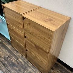 ②【中古品】扉付き 3段 収納 カラーボックス 木目調 コンパク...