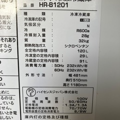 2019年製120ＬHisense冷蔵庫の画像
