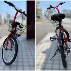 試乗OK！CAPITIN STAG キャプテンスタッグ Oricle 折りたたみ自転車 20インチ 赤 自転車 シマノ6段変速ギア 空気OKの画像