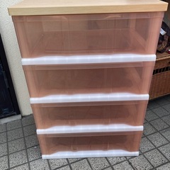 衣装ケース 4段 木製天板　ピンク