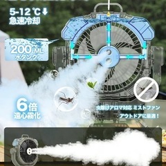 アウトドア 扇風機 首振り キャンプ加湿 ミスト蚊よけ 32,000mAh 1/2/4/8Hタイマー 風量100段階 ライトモード キャンプ焼肉ファン 大容量 充電式 テーブル扇風機 サーキュレーター 卓上扇風機 コードレス 持ち運び 停電＆防災対策 業務用 お釣り 庭焼肉の画像