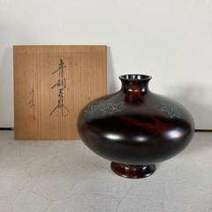 高岡銅器 峰雲作 紅葉文 鋳銅花瓶 