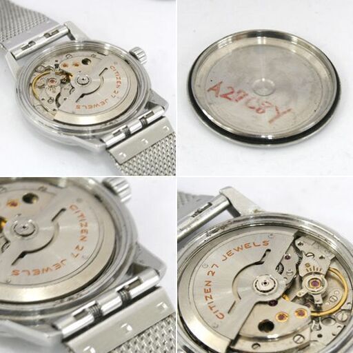 動作品 Citizen Crystal Date AUDS 2802-Y 自動巻き腕時計 3針 デイト 27石 風防キズ多め ブレス社外品 札幌市 清田区 平岡