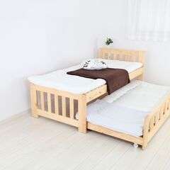 お値下げしました！【新品】天然木 ペアベッド ナチュラル お客様組立品 ベッド すのこ 収納ベッド 親子ベッドの画像