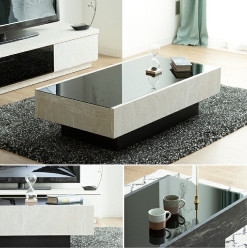 新品大理石調センターテーブル　収納引き出し付き