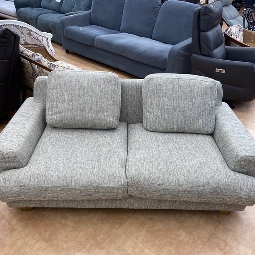 2人掛けソファー ハイバックファブリック オットマン付 グレー