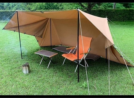 【ポール付き】TC難燃タープ変幻自在 3.78*2.88m 軍幕 タープ tc