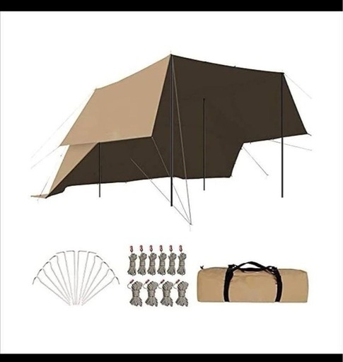 【ポール付き】TC難燃タープ変幻自在 3.78*2.88m 軍幕 タープ tc