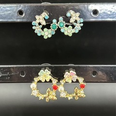 イヤリング 2個セット 花 ラインストーン カラフル 華やか 可愛い