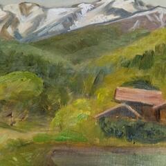 真作、長生玲子の油彩画[五月の谷川岳]の画像