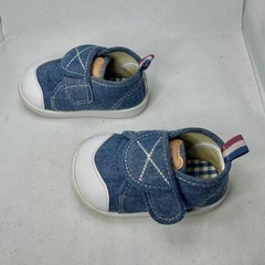 くまロゴ×デニム調のベビーシューズ 12cmの画像
