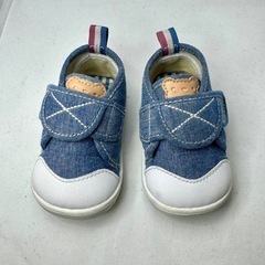 くまロゴ×デニム調のベビーシューズ 12cmの画像