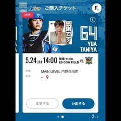 【エスコン】にじホロ交流戦　自由席チケット2枚の画像