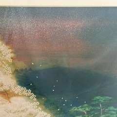 絵画【夜桜】 微細なパールのような煌めきとひとひらの花びらまで描かれた美しい絵の画像