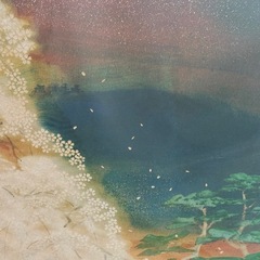 絵画【夜桜】 微細なパールのような煌めきとひとひらの花びらまで描かれた美しい絵の画像
