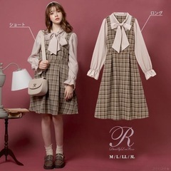 DearMyLove チェック ワンピース  ロング 重ね着風 ...