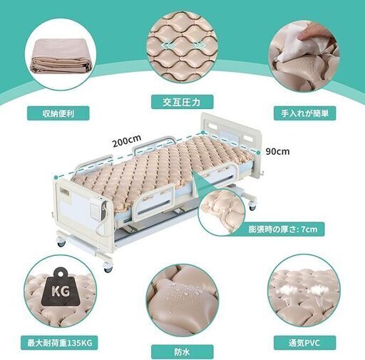 ブランドバッグ通販サイト 大特価⭐️交互圧力パッド 電動ポンプ付 家庭用 通気性 体圧分散 介護用ベッド・寝具