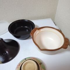 未使用2個電子レンジ用 和モダン ヘルシー三役タジン鍋と蓋がお椀になる土鍋の画像