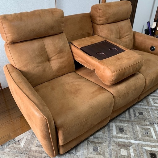 【総額20万】OKIN社　ブラウン 3人掛けリクライニングソファ