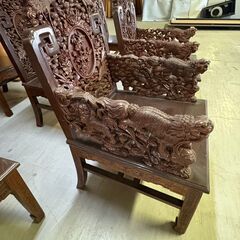 ヴィンテージ彫刻椅子希少のイス10脚拡張テーブルフルセット木製