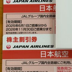 JAL 日本航空　株主優待券2枚　2026年11月30日まで有効　優待冊子の画像