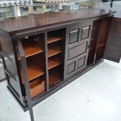 北海道民芸家具 下駄箱 幅150cm ダークブラウン サイドボード リビングボード 収納家具 和モダン 伝統工芸 和家具 北海道民芸 苫小牧西店の画像