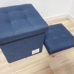収納スツール2個セット／折りたたみ式･ネイビー･美品【引っ越し整理】