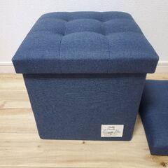 【美品 値引き】収納スツール2個セット／折りたたみ式･ネイビーの画像