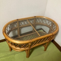 ラタン　ガラス ローテーブル