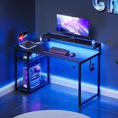 AODK ゲーミングデスク パソコンデスク ラック&コンセント付き 幅100cmの画像