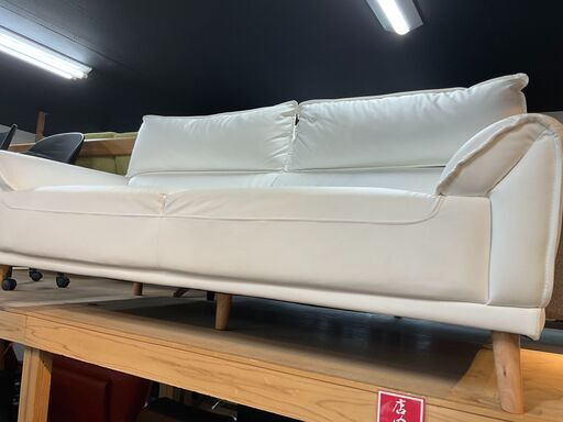 合皮3Pソファ　ホワイト　幅190cm