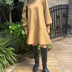 パフスリーブ切り替えミニフレアワンピース 