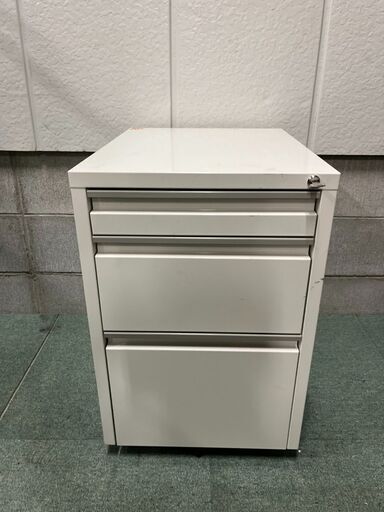 3段 デスクワゴン 袖机 スチール製 キャスター付 鍵付 ホワイト 幅40cm×奥行51cm×高さ62cm
