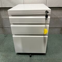 2台あり 3段 デスクワゴン 袖机 スチール製 キャスター付 鍵...